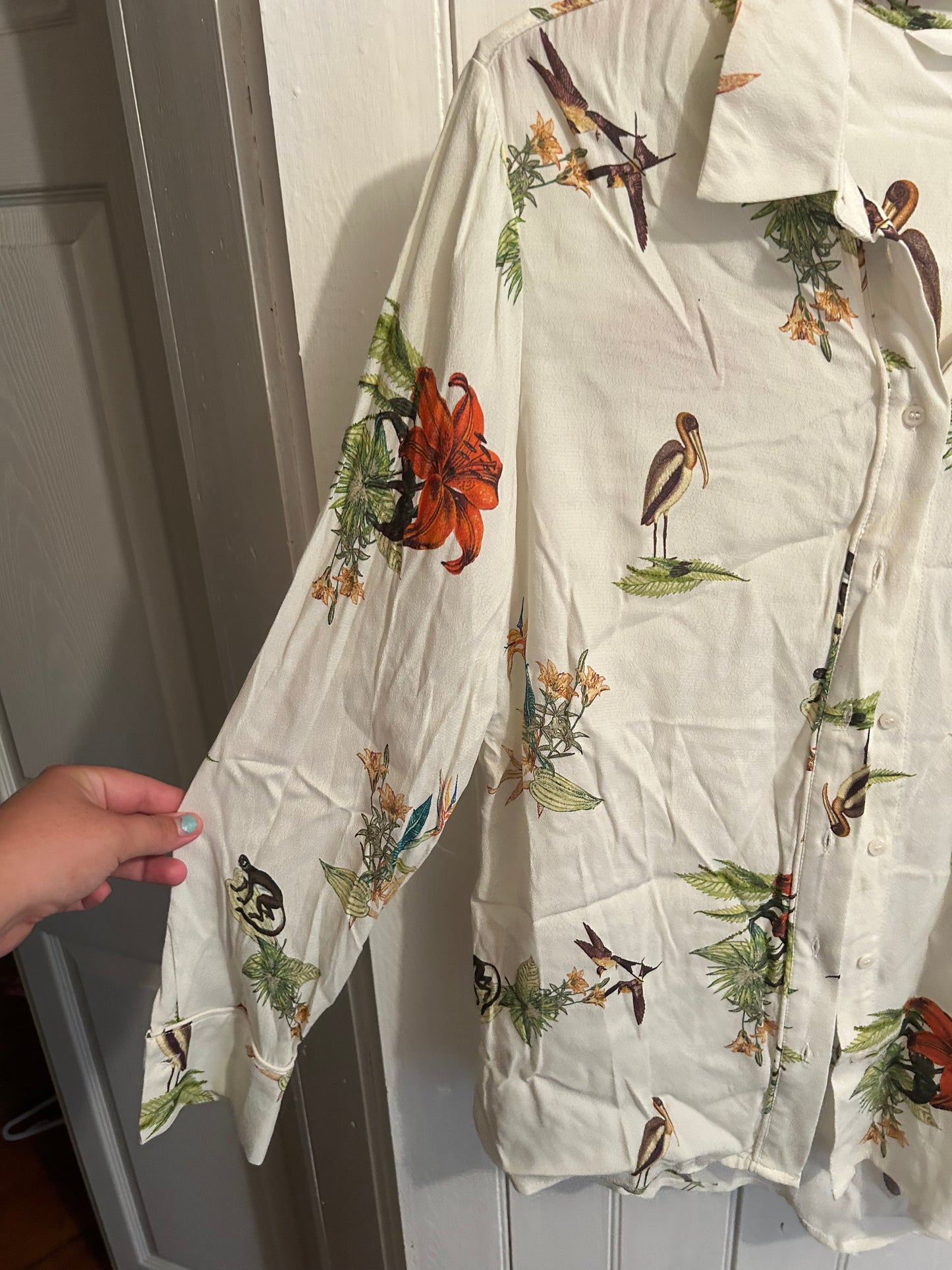 Yaya women’s 36 costal animal floral button up shirt