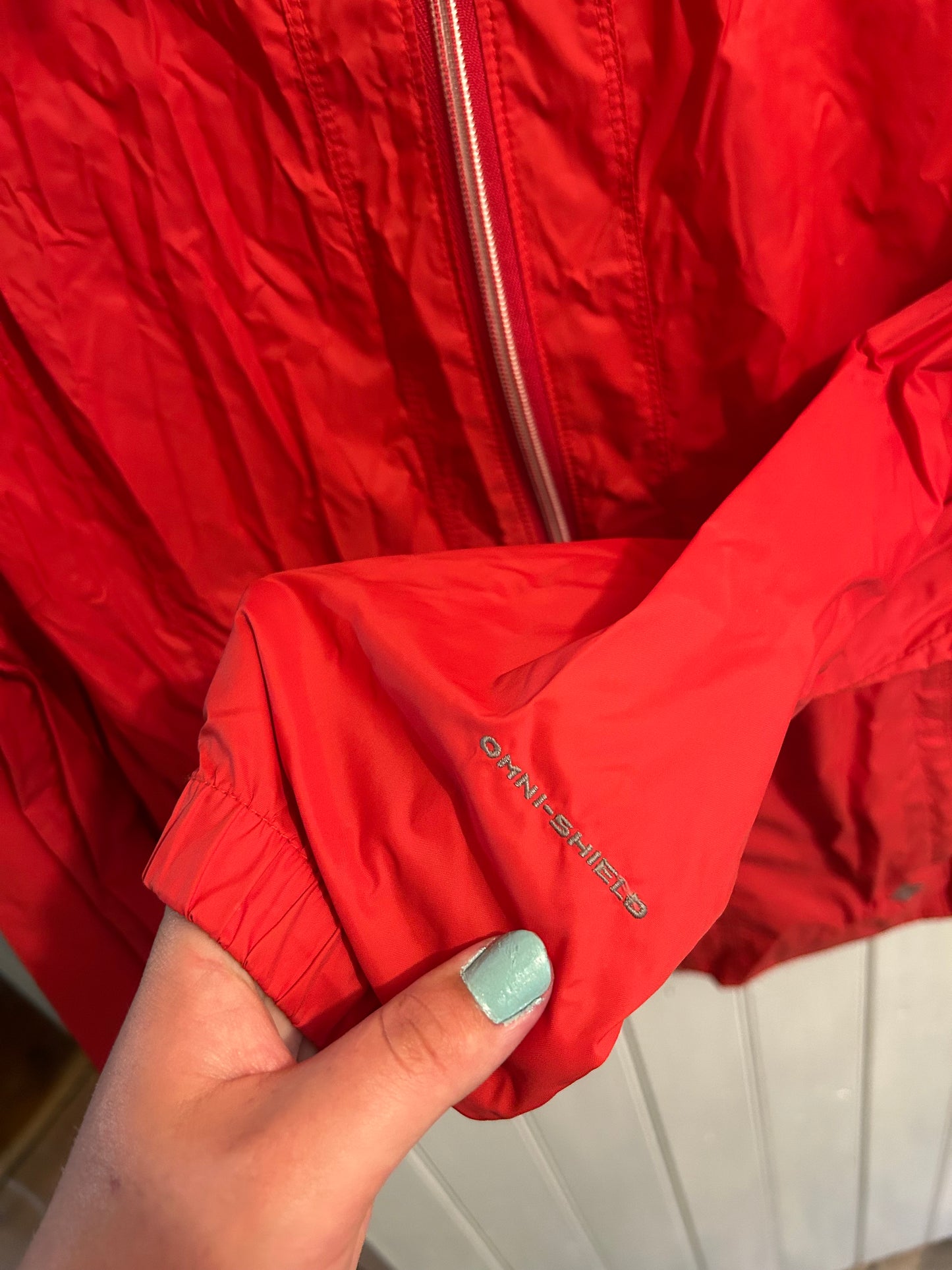Columbia small red omni heat zip up unlined rain jacket