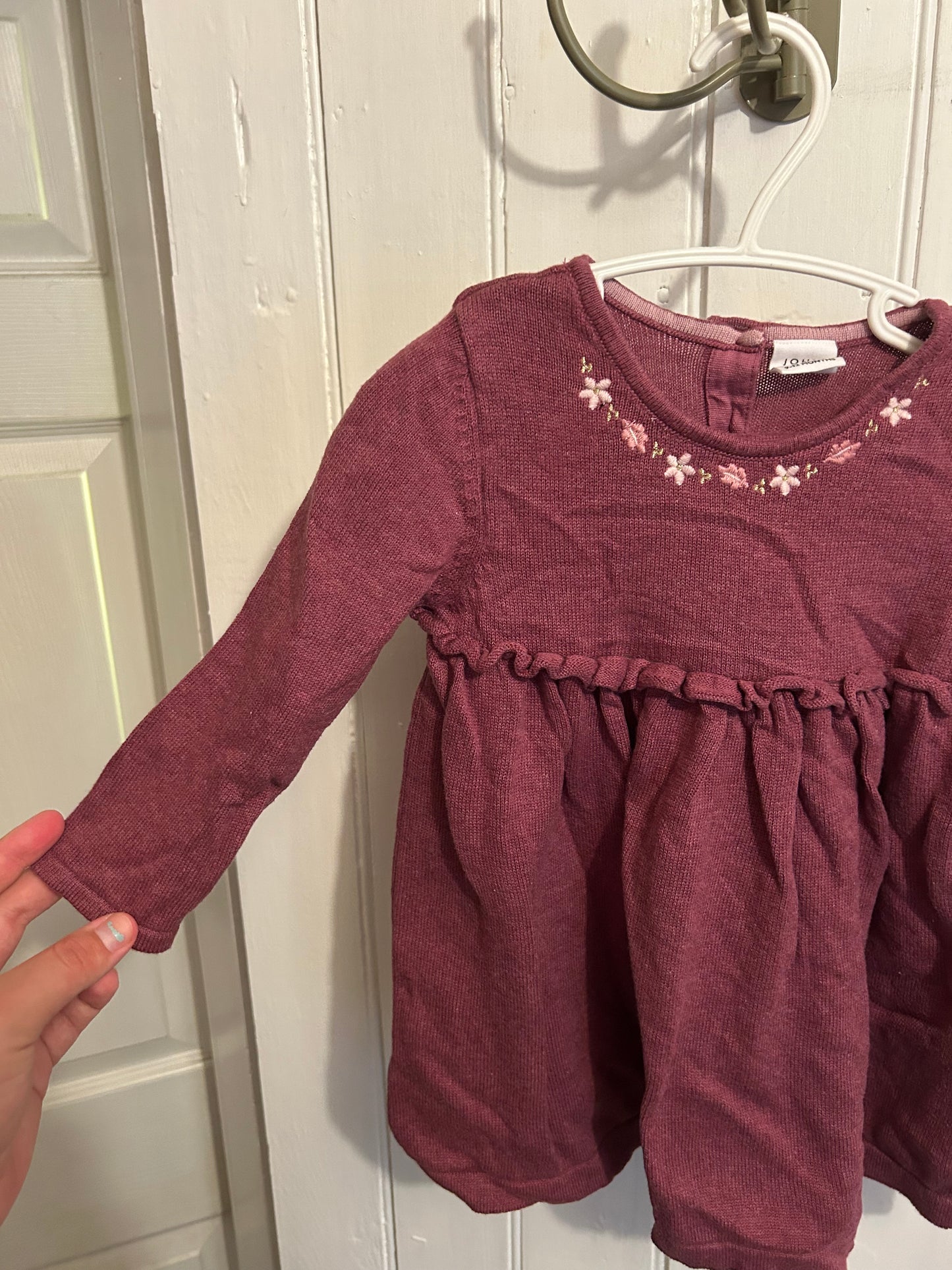 John Lewis 9/12m burgundy floral knit dress