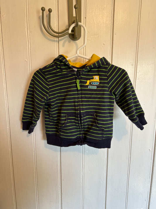 Carters 9m green striped construction hoodie