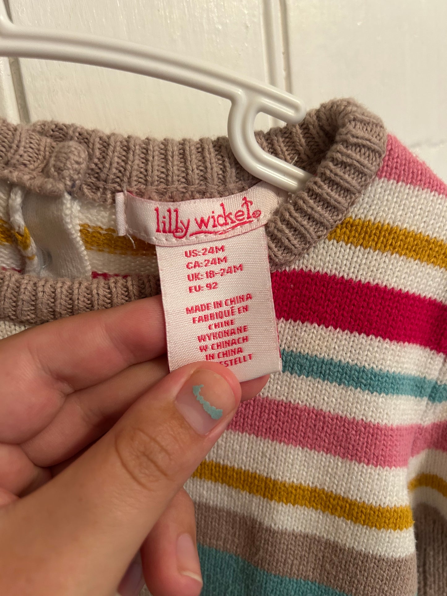 Lily wicket 24m striped owl knit dress