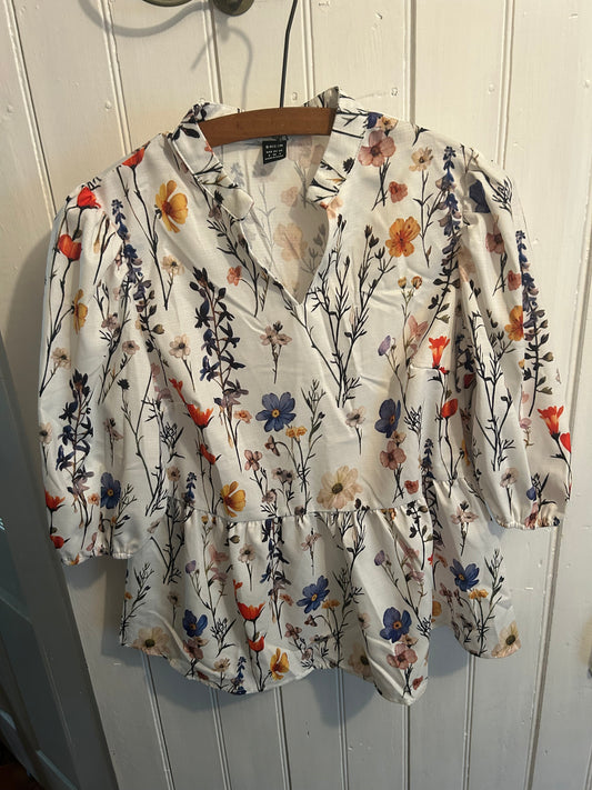 Shein small floral puff sleeve peplum top