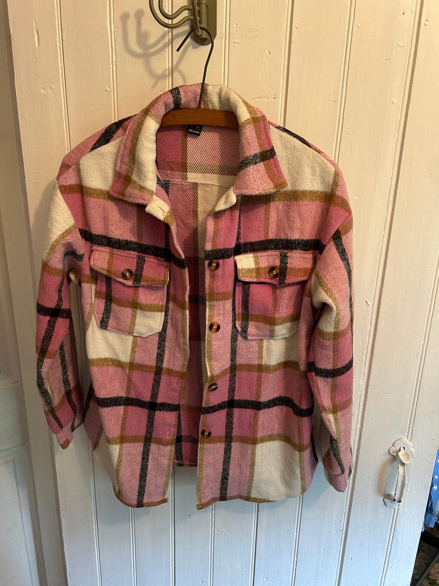Shein small pink plaid Shacket