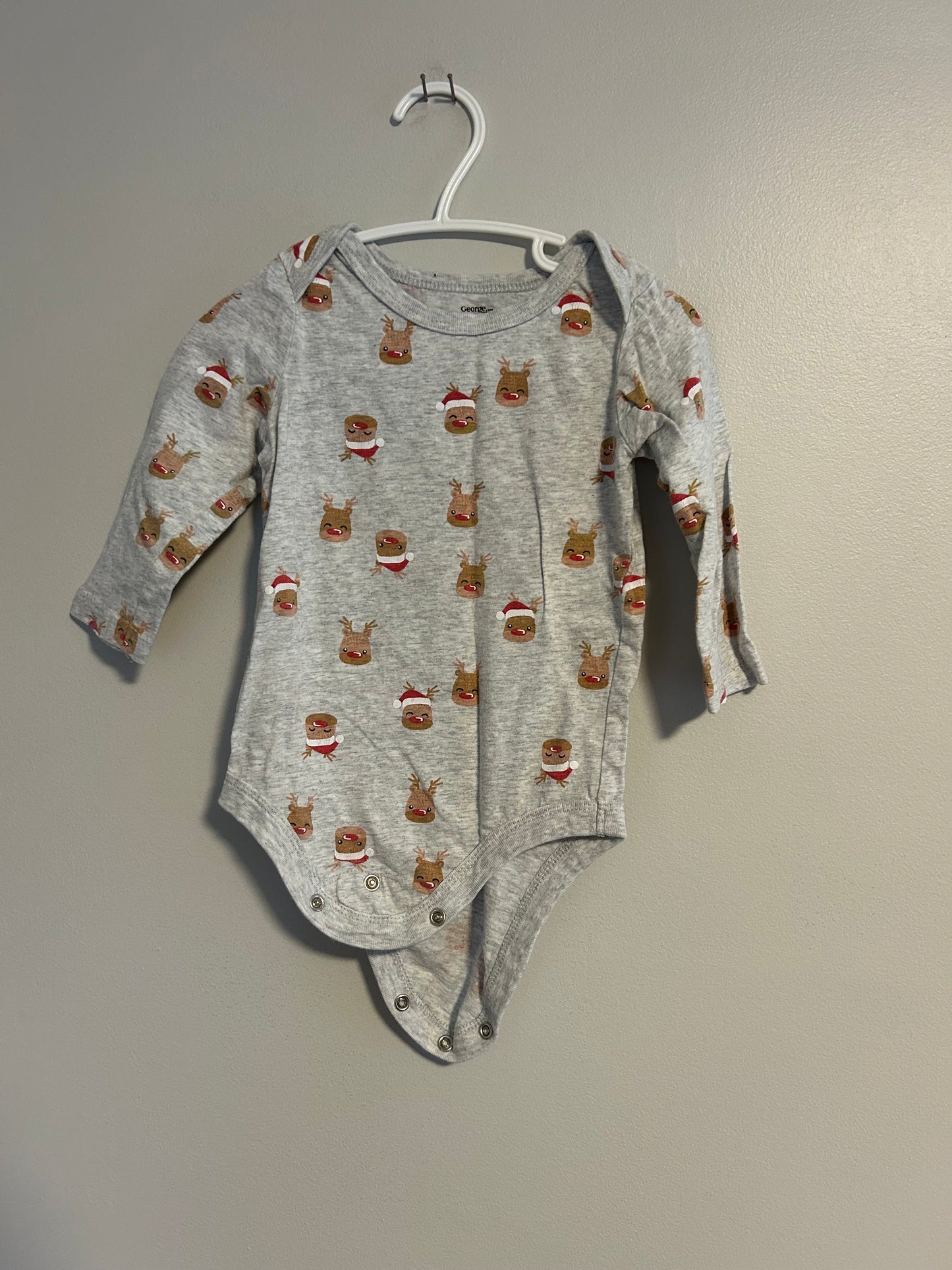 George 12/18m grey reindeer onesie