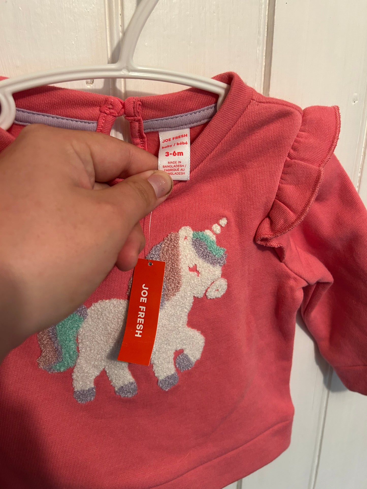 NEW joe fresh 3/6m pink unicorn sweater