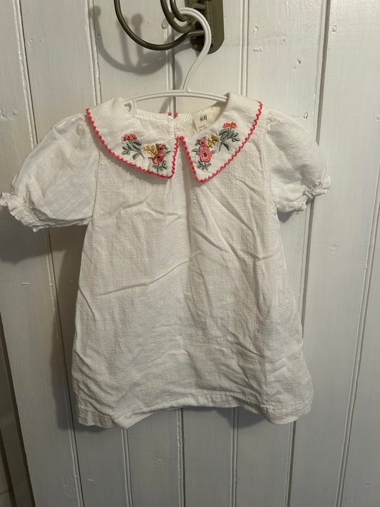 H&M 9/12m white with floral embroidered collar dress