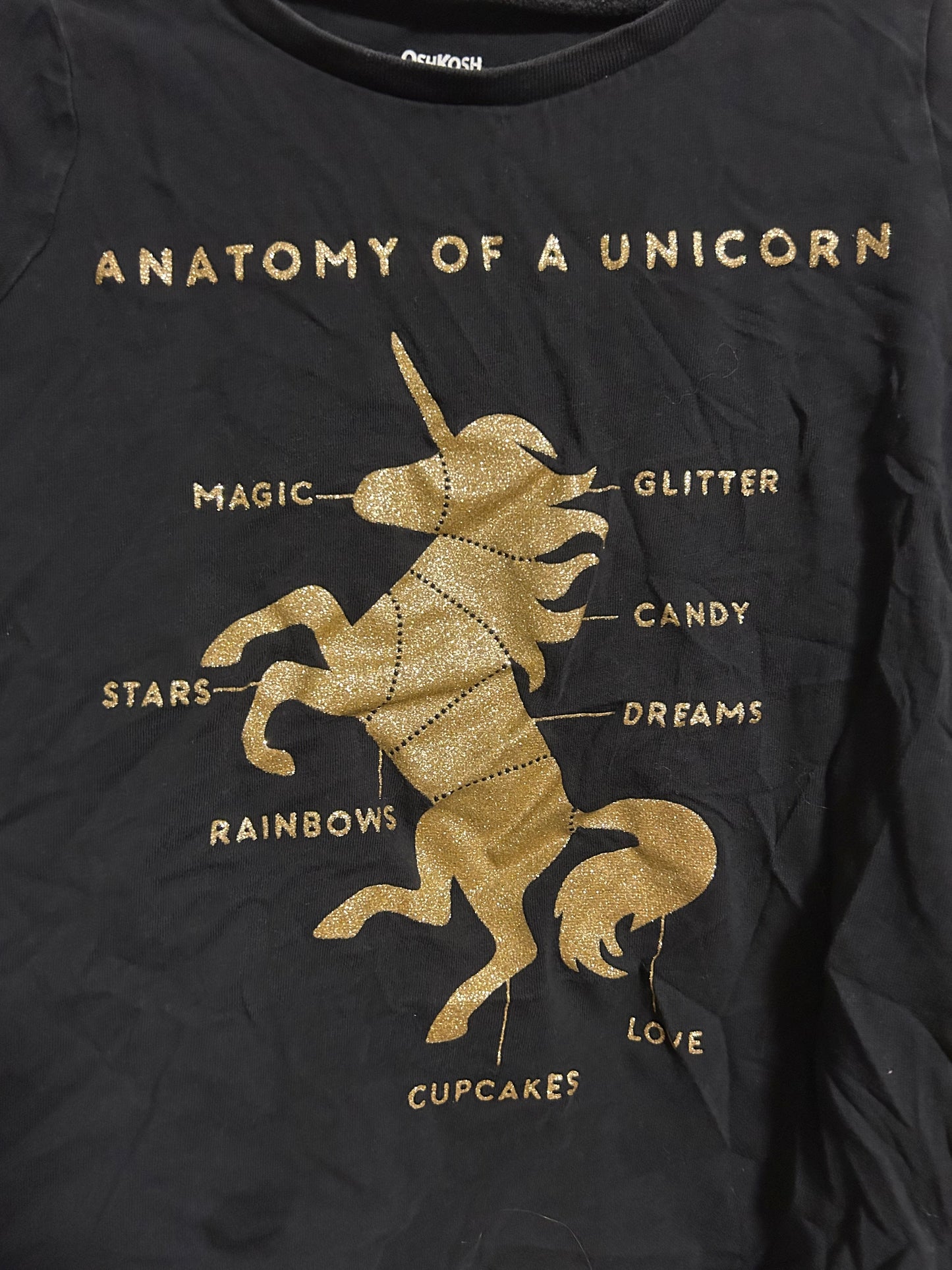 Oshkosh 4/5 black & gold unicorn graphic T-shirt