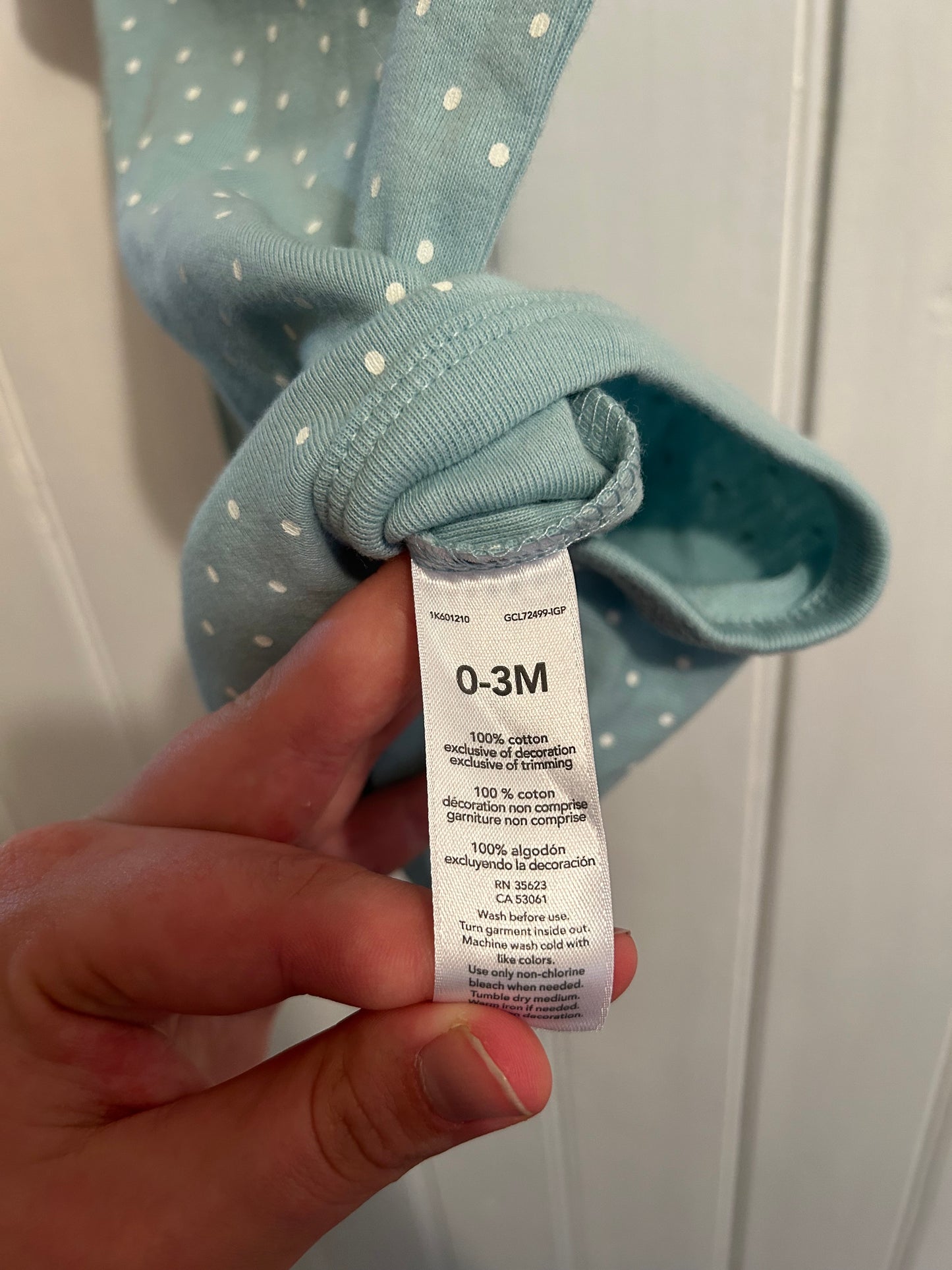 Carters 0/3m blue polka dot onesie