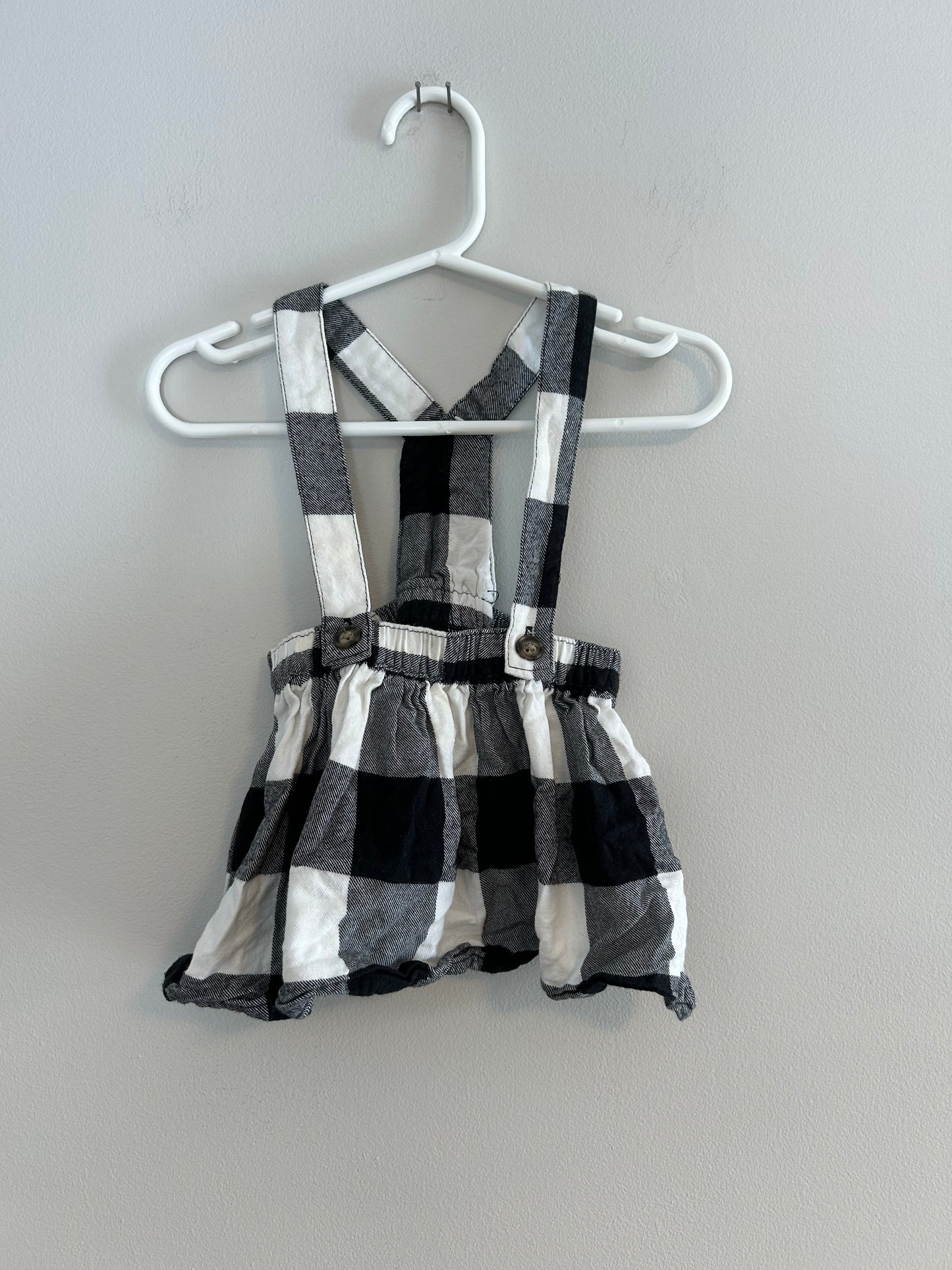 Carters 12m black & white gingham skirted overalls