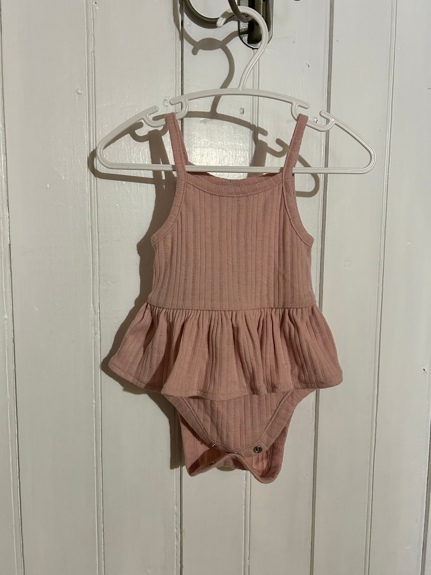 Old navy 3/6m pink ribbed skirted tank onesie