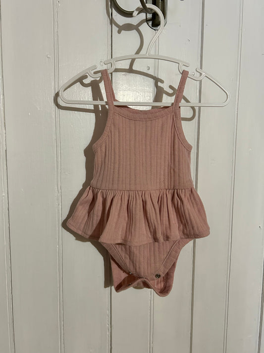 Old navy 3/6m pink ribbed skirted tank onesie