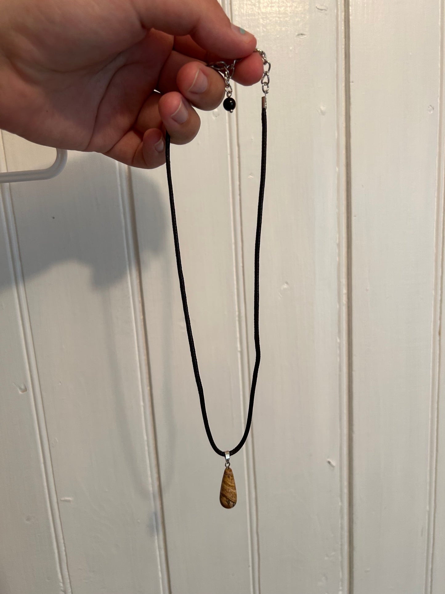 Handmade tan teardrop gemstone necklace
